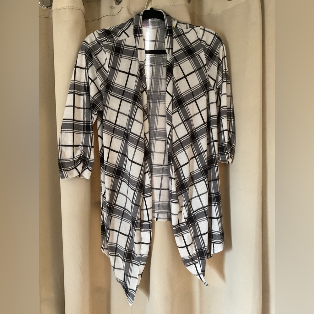 Black and White Plaid Open Cardigan